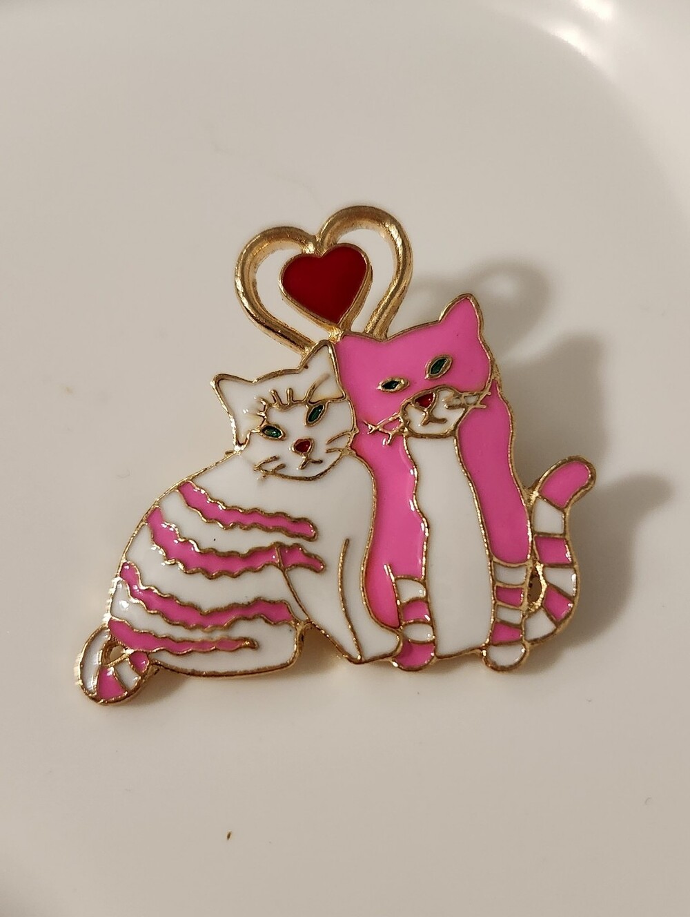 Pink & White Cat Enamel Pin Brooch - Cute Cat Couple Accessory